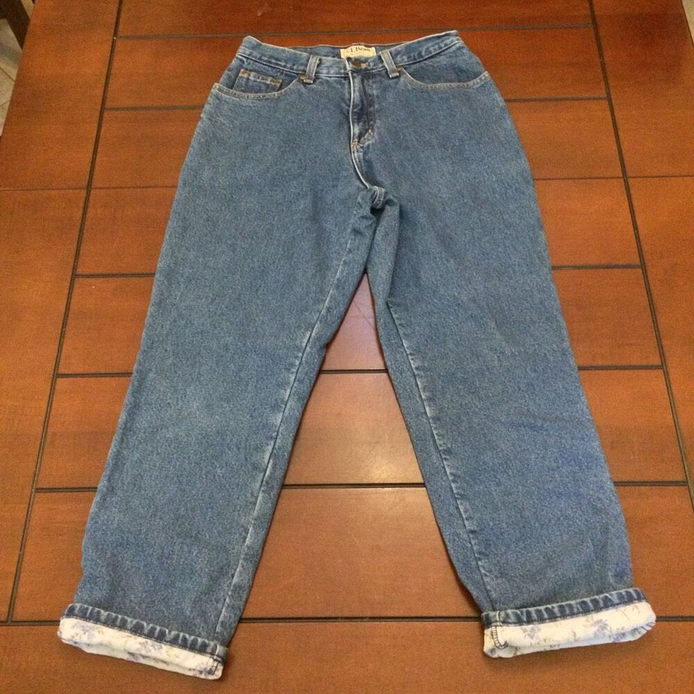 Vintage L.L.Bean Floral Lined High Rise Relaxed Jeans Blue 8 petite